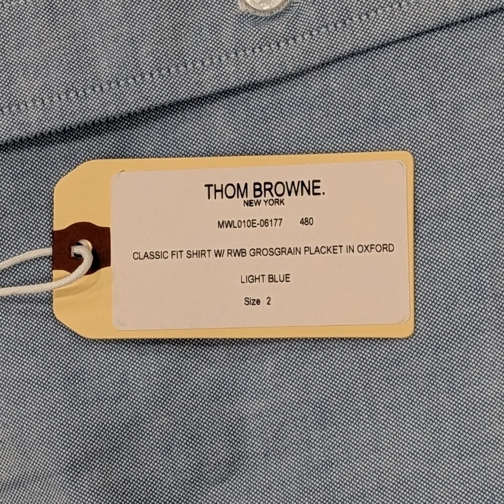 $490 Mens THOM BROWNE Classic Dress Shirt Light Blue 2 - Medium - Picture 8 of 8